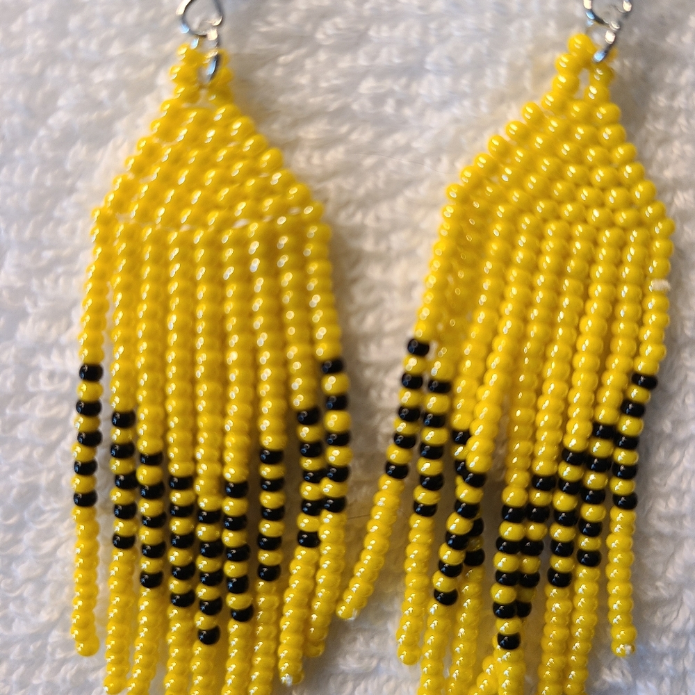 Yellow and Black Beaded Earrings
